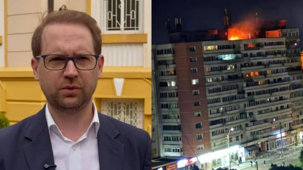 Primarul municipiului Timișoara Dominic Fritz vorbind în cadrul unei conferințe oficiale despre securitatea națională și războiul hibrid.