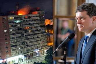Președintele României Nicușor Dan susținând o declarație de presă de la Palatul Cotroceni privind securitatea națională.