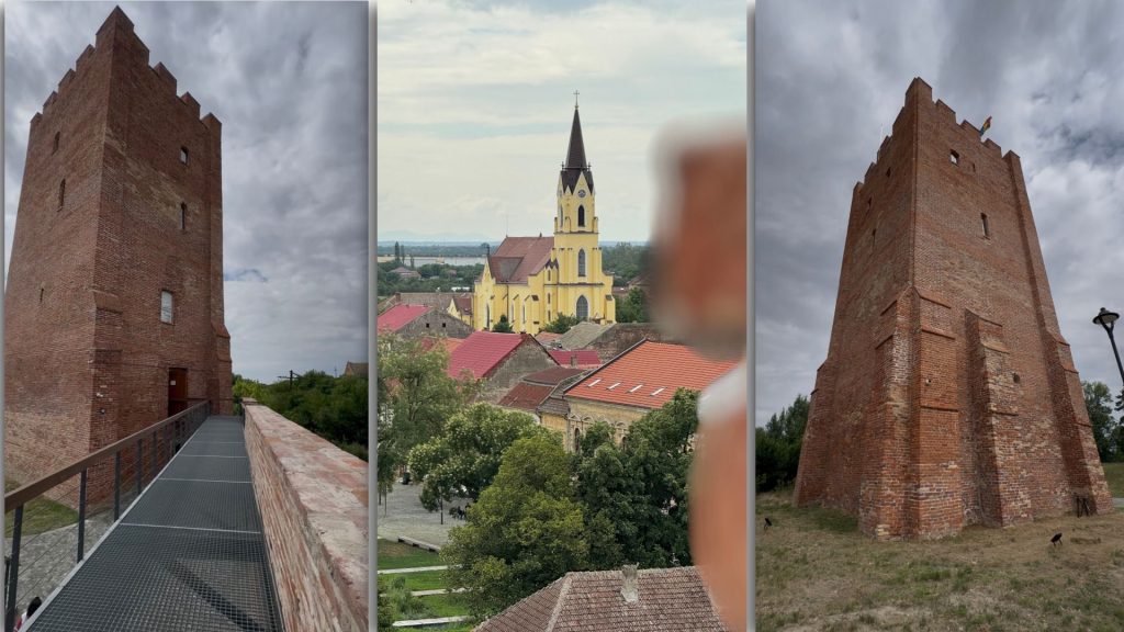 Turnul medieval Cula din Ciacova cu o înălțime de 24 de metri și ziduri groase din cărămidă istorică.