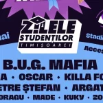 Scenă de festival amplasată pe Stadionul Știința din Timișoara, pregătită pentru concertele de la Zilele Studenților.