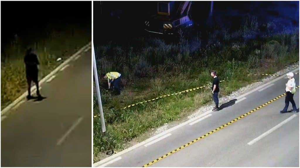 Echipaje de poliție și ambulanță cu semnalele luminoase aprinse pe o stradă întunecată din localitatea Dumbrăvița.
