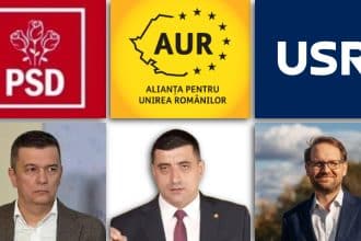 Liderul politic Dominic Fritz vorbind de la amvonul unei conferințe oficiale despre majoritățile parlamentare.