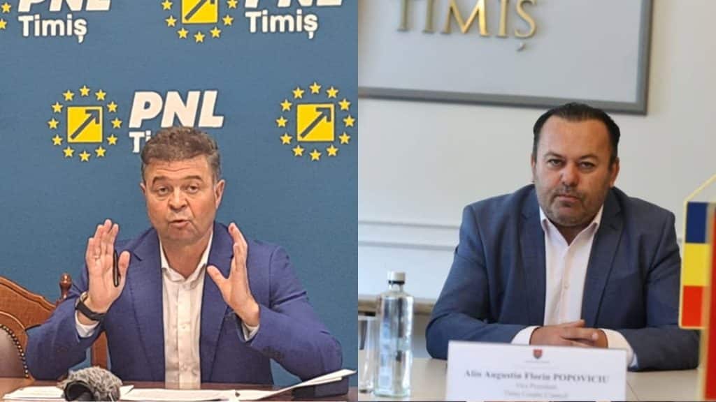 Președintele PNL Timiș Marilen Pirtea vorbind în cadrul unei conferințe de presă la sediul partidului.