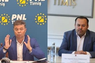 Președintele PNL Timiș Marilen Pirtea vorbind în cadrul unei conferințe de presă la sediul partidului.
