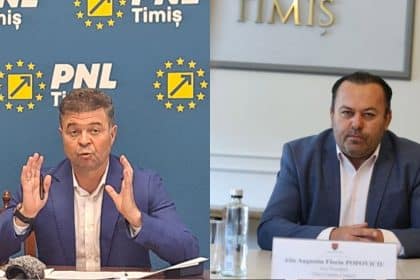 Președintele PNL Timiș Marilen Pirtea vorbind în cadrul unei conferințe de presă la sediul partidului.