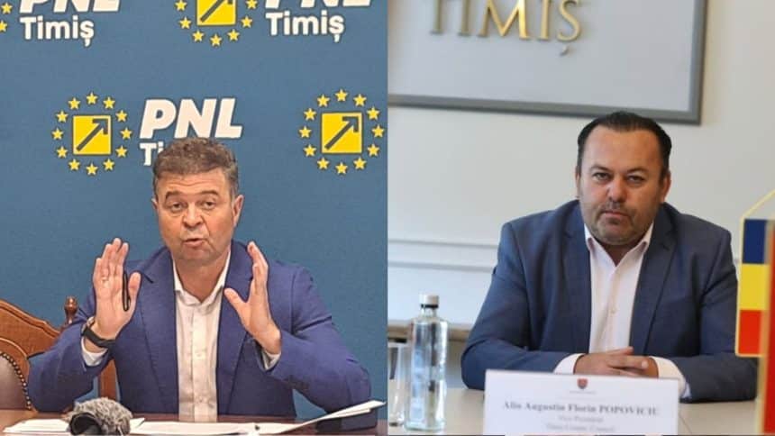 Președintele PNL Timiș Marilen Pirtea vorbind în cadrul unei conferințe de presă la sediul partidului.