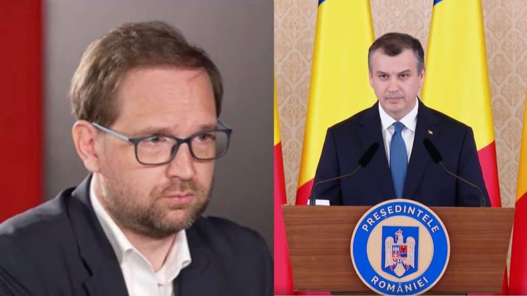 Liderul USR Dominic Fritz oferind o declarație de presă oficială privind poziția partidului față de noul guvern.