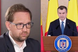 Liderul USR Dominic Fritz oferind o declarație de presă oficială privind poziția partidului față de noul guvern.