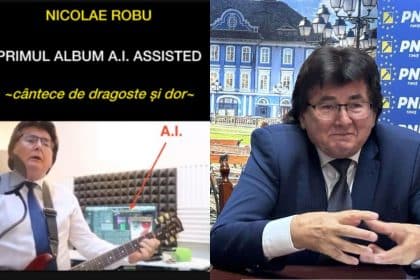 Interfața aplicației Spotify afișând albumul muzical Nicolae Robu asistat de inteligența artificială.