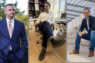 Colaj foto cu primarul Dominic Fritz și președintele CJ Timiș, Alfred Simonis, ilustrând contrastul dintre stilurile vestimentare adoptate.