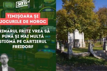 Reprezentanți ai partidului SENS Timiș prezentând argumentele petiției pentru interzicerea totală a sălilor de păcănele în municipiu.
