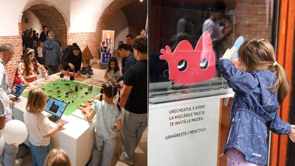 Copii interacționând cu exponatele digitale în cadrul noului Muzeu Interactiv al Copiilor din Timișoara.