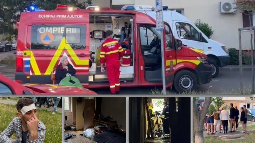 Explozie urmată de incendiu într-un bloc de pe strada Versului din Timișoara