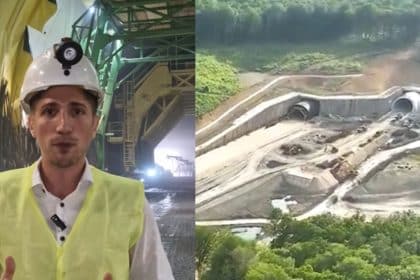 Interiorul unuia dintre tunelurile forate pentru urși de pe lotul Margina - Holdea al Autostrăzii A1, în faza de excavație și căptușire cu beton.