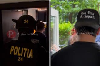 Telefoane mobile și un laptop ridicate de polițiști pentru expertiză informatică în urma descinderilor din Săcălaz și Timișoara.