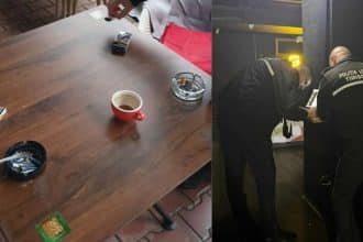 Patrulă a Poliției Locale Timișoara efectuând verificări privind respectarea interdicției de fumat în stațiile de transport în comun.