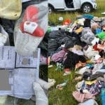 Mormane de saci cu haine vechi și materiale reciclabile abandonate ilegal pe un câmp din cartierul Freidorf, la marginea Timișoarei.