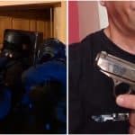 Luptători ai Serviciului pentru Acțiuni Speciale IPJ Hunedoara securizând perimetrul unui bloc în timpul unei percheziții domiciliare.