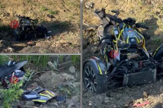 Canal de colectare a apelor de pe marginea străzii Păltiniș din Moșnița, unde un triciclu condus fără permis de o tânără a derapat într-o curbă.