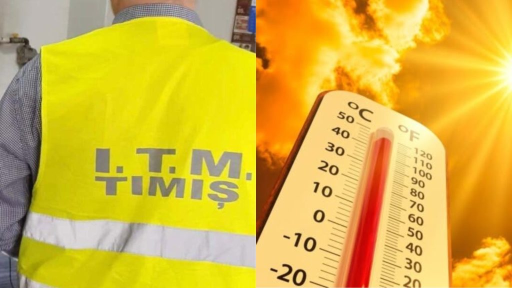 Muncitori în construcții pe un șantier din Timișoara primind apă potabilă în timpul unei zile cu temperaturi de peste 37 de grade.