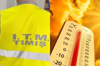 Muncitori în construcții pe un șantier din Timișoara primind apă potabilă în timpul unei zile cu temperaturi de peste 37 de grade.
