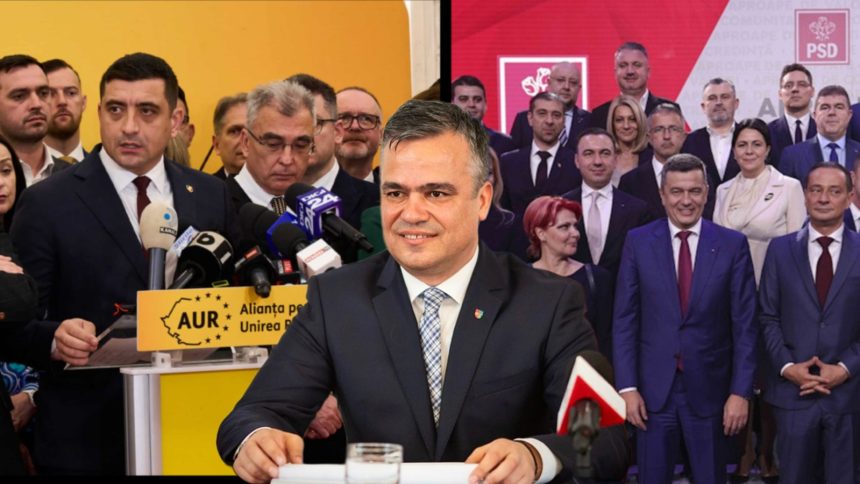 Liderul USR Timiș, Sorin Șipoș, oferind o declarație politică despre jocurile de culise din Parlament și poziția AUR față de Cabinetul Veștea.