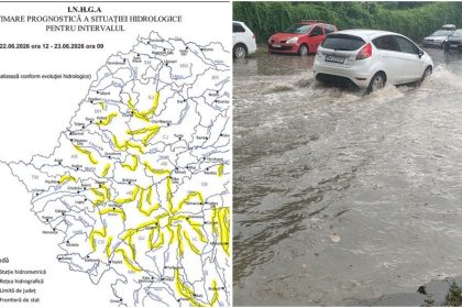 Viitură pe un curs de apă mic din bazinul hidrografic Bega, în județul Timiș, în urma ploilor torențiale și a furtunilor recente.