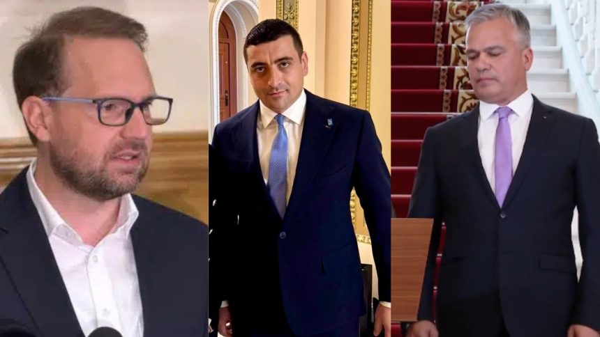 Președintele USR, Dominic Fritz, criticând dur de la pupitru negocierile dintre premierul desemnat Adrian Veștea și conducerea AUR.
