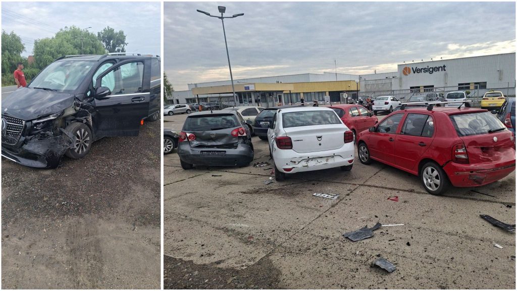 Vehicule distruse și proiectate în afara carosabilului pe DN6, în Sânnicolau Mare, în urma unui accident provocat de o depășire nereușită.