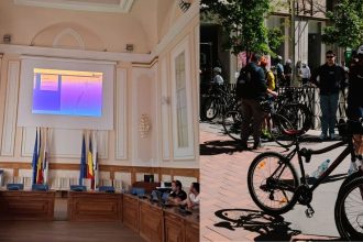Bicicliști tranzitând zona centrală a Timișoarei, în contextul solicitărilor Asociației Pedallez pentru crearea de piste moderne paralele cu Inelul 1.