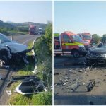 Două autoturisme distruse în totalitate în urma unei coliziuni frontale violente pe drumul național DN6, în zona localității Slatina-Timiș.