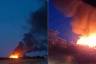 Incendiu cu ardere generalizată la o hală de prelucrare a lemnului și peleți din localitatea Darova, cu flăcări mari care cuprind întreaga structură.