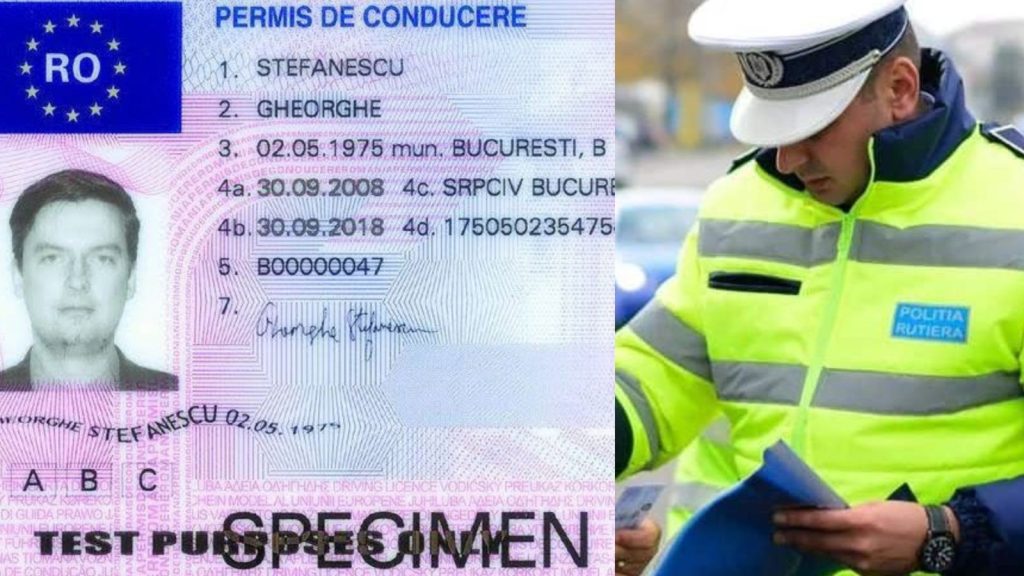 Polițist rutier român utilizând o tabletă pentru verificarea identității unui șofer în bazele de date electronice, în timpul unui control în trafic.