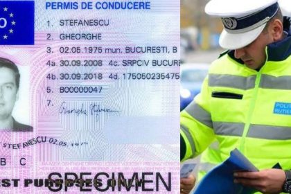 Polițist rutier român utilizând o tabletă pentru verificarea identității unui șofer în bazele de date electronice, în timpul unui control în trafic.