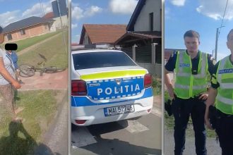 Autospecială a Inspectoratului de Poliție Județean Timiș parcată la locul unui accident rutier pentru efectuarea cercetărilor de la fața locului.
