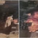 Flăcări uriașe la traversele incendiate intenționat lângă calea ferată, în zona Timișoara Sud