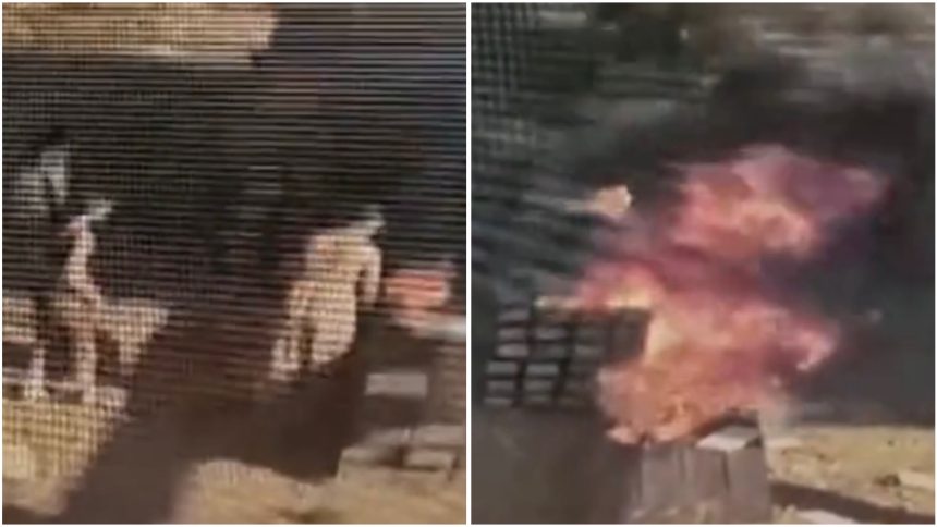 Flăcări uriașe la traversele incendiate intenționat lângă calea ferată, în zona Timișoara Sud