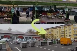 Imagine cu zona comercială a pieței de pe strada Silistra din cartierul Lipovei Timișoara, vizată de reorganizare.