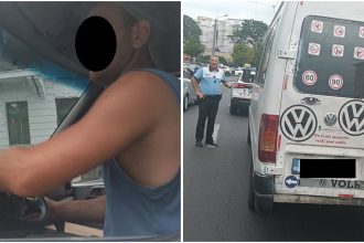 Echipaj al Poliției Locale Timișoara legitimând și imobilizând un conducător auto în zona centrală a orașului.