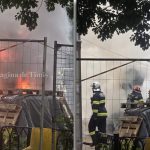 Fum gros si flacari de la un utilaj care a luat foc pe un santier de pe strada Ion Vidu, langa caminele din Complexul Studentesc Timisoara.