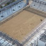 Șantierul în plină dezvoltare al stadionului Eroii Timișoarei, cunoscut drept stadionul lego.
