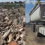 Un camion de mare tonaj confiscat de autorități în localitatea Șimand, județul Arad, după ce șoferul a fost prins descărcând ilegal moloz pe câmp.