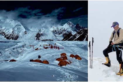 Horia Colibășanu în expediția de pe Gasherbrum II din Pakistan, unde s-a oprit la 7.500 de metri din cauza riscului ridicat de avalanșă.