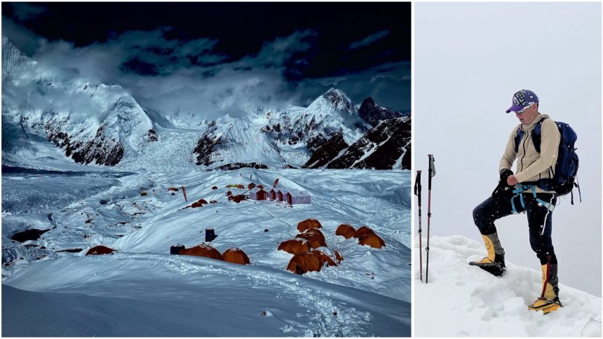 Horia Colibășanu în expediția de pe Gasherbrum II din Pakistan, unde s-a oprit la 7.500 de metri din cauza riscului ridicat de avalanșă.