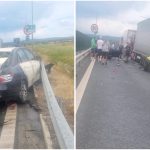 Accident în lanț pe A1 la ieșirea spre Margina: Patru vehicule implicate, o femeie descarcerată și trafic îngreunat.