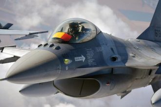 Avion F-16 al Forțelor Aeriene Române care a doborât o dronă lângă Sfântu Gheorghe