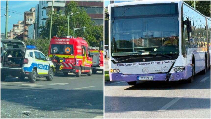 Autobuz STPT și o mașină implicate într-un accident lângă Iulius Mall din Timișoara