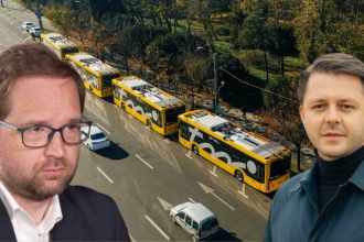 Tramvai modern circuland pe strazile din Timisoara, celebrand 157 de ani de transport public local