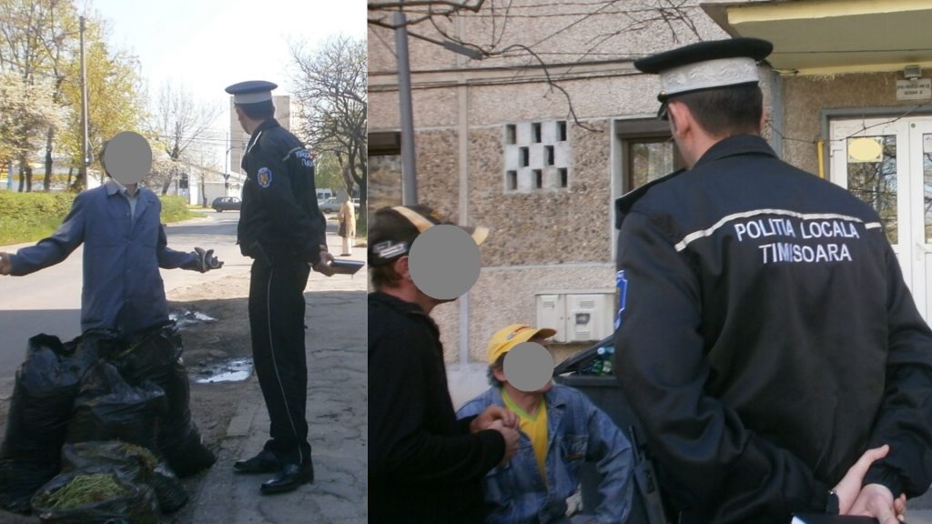 Agenti ai Politiei Locale Timisoara verificand starea de intretinere a unor imobile din centrul istoric