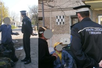 Agenti ai Politiei Locale Timisoara verificand starea de intretinere a unor imobile din centrul istoric